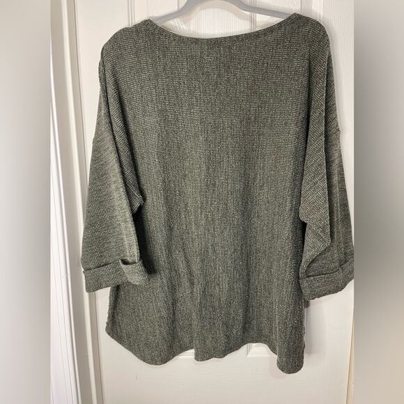 Max Studio Army Green Ribbed 3/4 sleeve Boxy Tunic Lagenlook Top size 2X - Picture 6 of 8